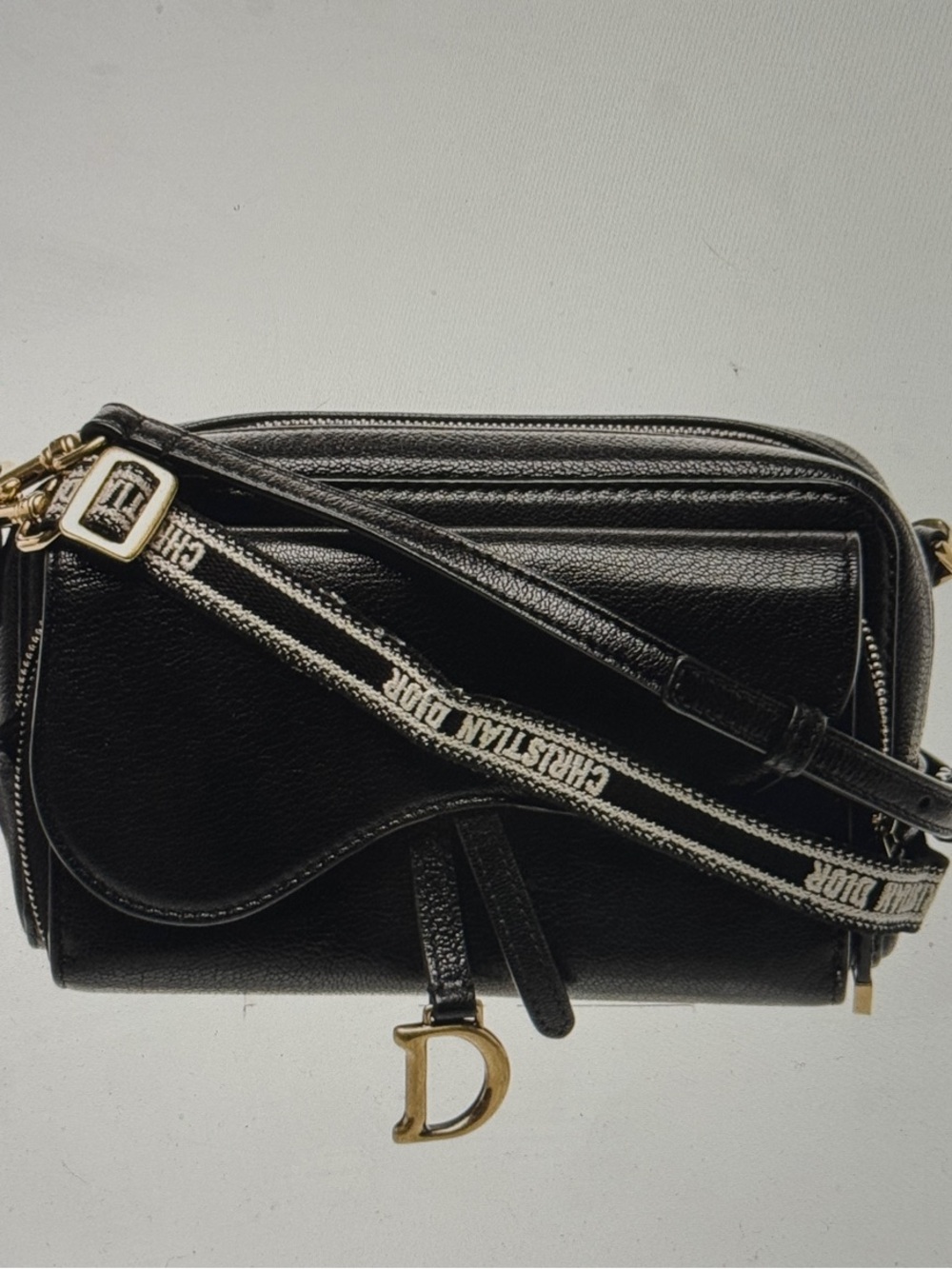 Dior Black Leather Saddle Crossbody with Dior Strap